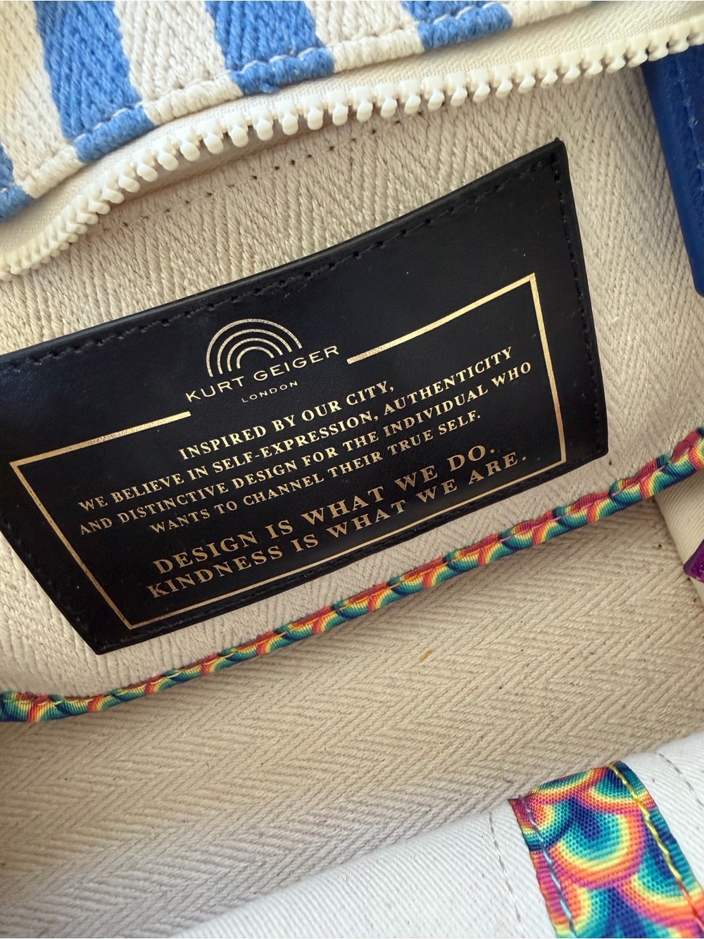 Kurt Geiger Striped Canvas Tote with Pink, Orange, Yellow Accents - Picture 8 of 8